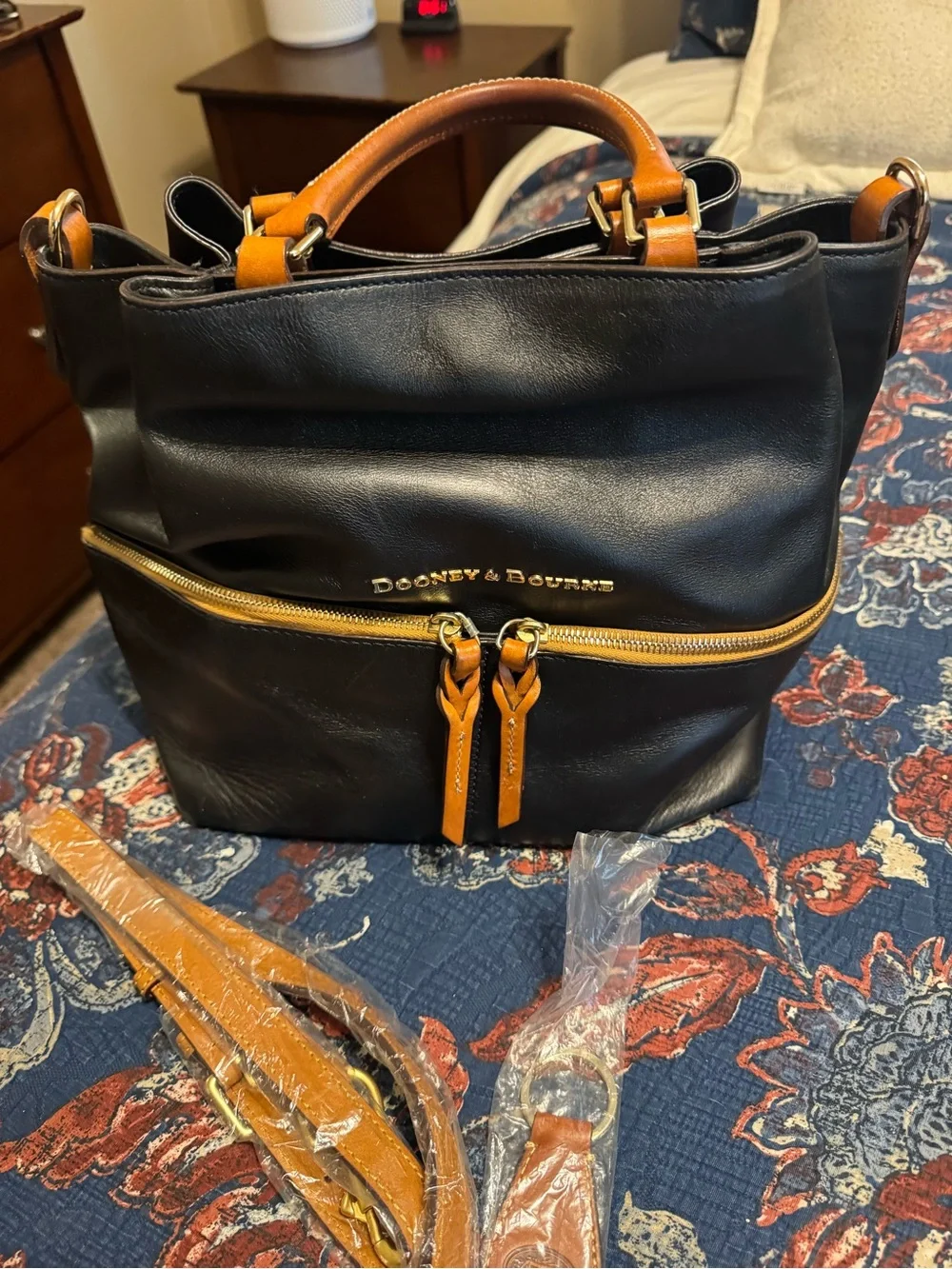 Dooney & Bourke Black and Tan Leather Top-Handle Satchel